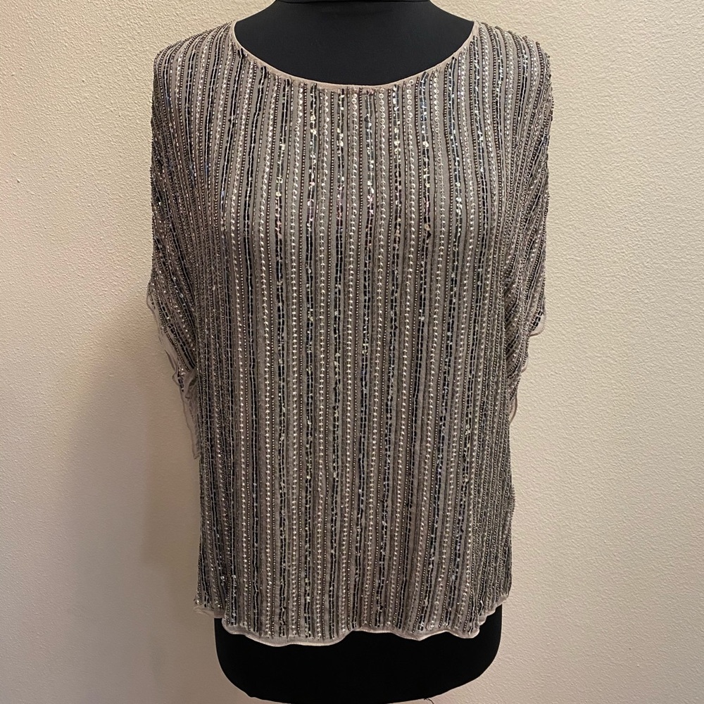 Parker Silver Embellished Silk Top S